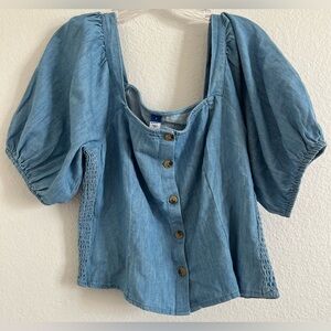 Old Navy Button-Down Puff-Sleeve Crop Top